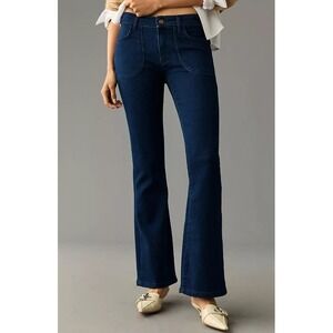 Pilcro Anthropologie The Icon Flare Jeans Dark Indigo Patch Pocket High Rise 27